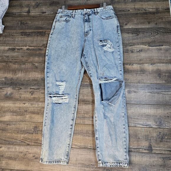 White Fox Distressed Baggy Super High Waist Jeans Size Xl Light wash - Picture 1 of 12